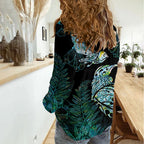 Aotearoa Maori Mahuru Women Casual Shirt Spring Time - Paua Shell Green