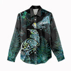 Aotearoa Maori Mahuru Women Casual Shirt Spring Time - Paua Shell Green