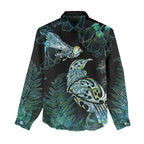 Aotearoa Maori Mahuru Women Casual Shirt Spring Time - Paua Shell Green