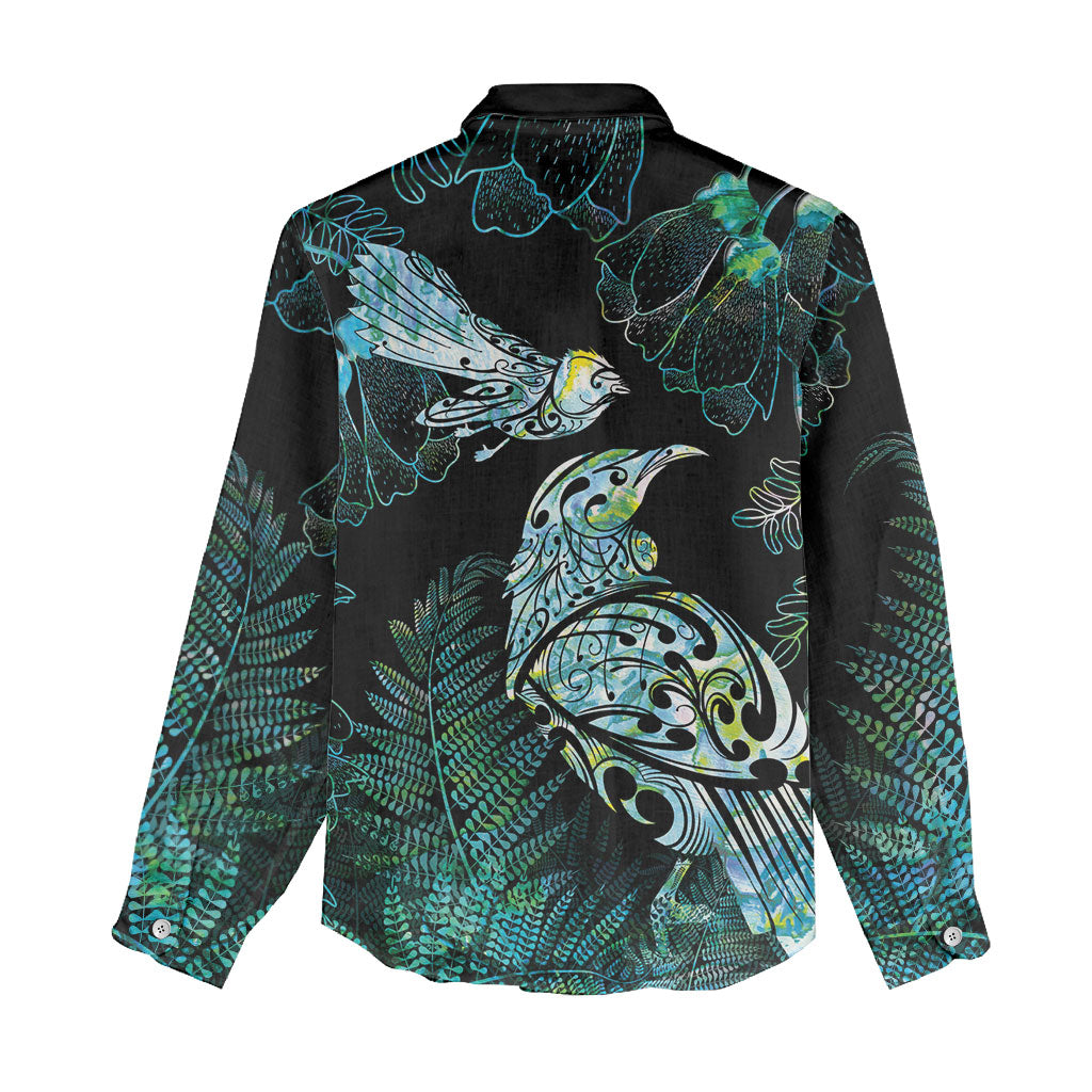 Aotearoa Maori Mahuru Women Casual Shirt Spring Time - Paua Shell Green