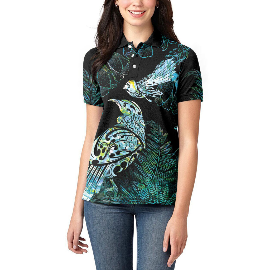 Aotearoa Maori Mahuru Women Polo Shirt Spring Time - Paua Shell Green
