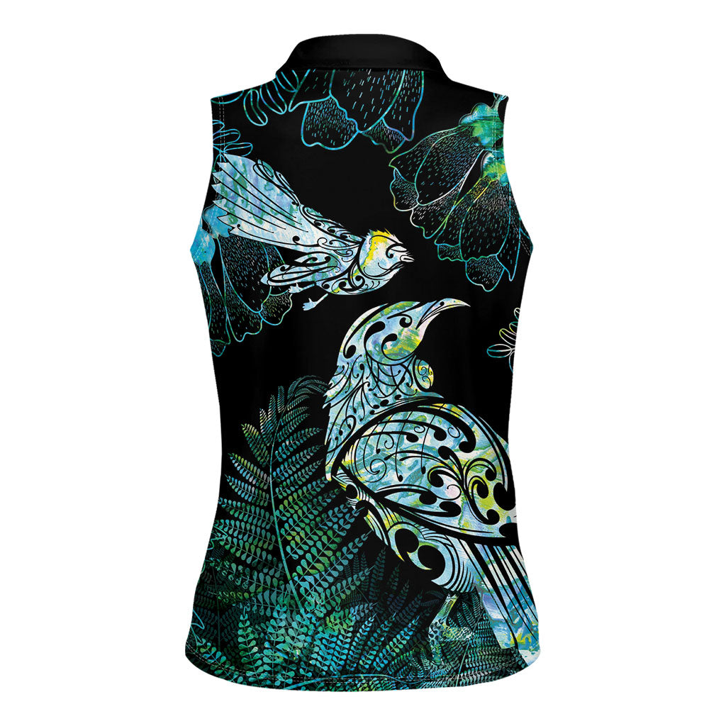 Aotearoa Maori Mahuru Women Sleeveless Polo Shirt Spring Time - Paua Shell Green