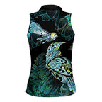 Aotearoa Maori Mahuru Women Sleeveless Polo Shirt Spring Time - Paua Shell Green