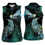 Aotearoa Maori Mahuru Women Sleeveless Polo Shirt Spring Time - Paua Shell Green