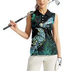 Aotearoa Maori Mahuru Women Sleeveless Polo Shirt Spring Time - Paua Shell Green