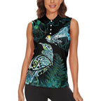 Aotearoa Maori Mahuru Women Sleeveless Polo Shirt Spring Time - Paua Shell Green