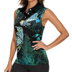 Aotearoa Maori Mahuru Women Sleeveless Polo Shirt Spring Time - Paua Shell Green