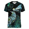 Aotearoa Maori Mahuru Women V-Neck T-Shirt Spring Time - Paua Shell Green