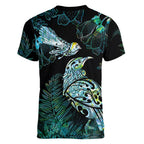 Aotearoa Maori Mahuru Women V-Neck T-Shirt Spring Time - Paua Shell Green