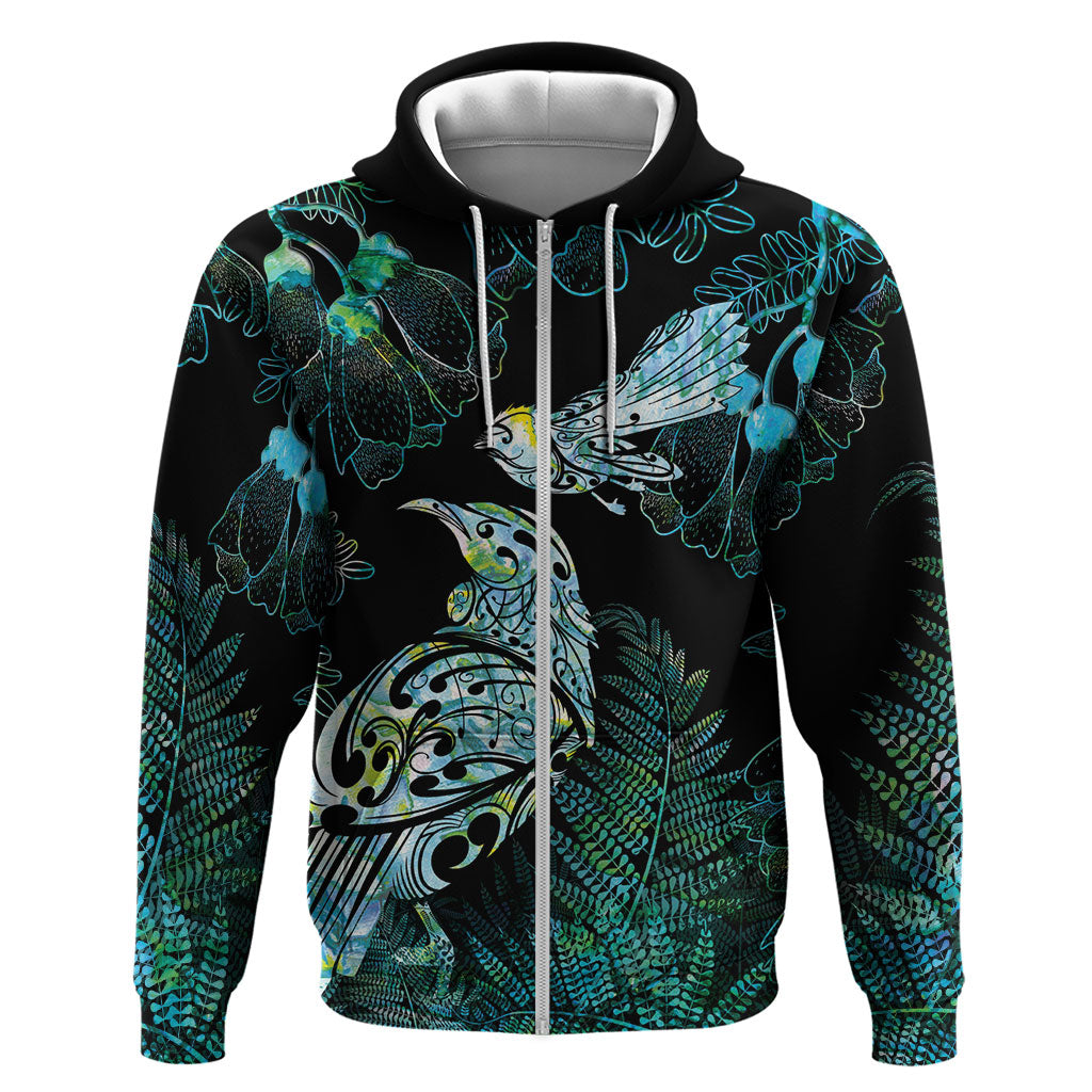 Aotearoa Maori Mahuru Zip Hoodie Spring Time - Paua Shell Green