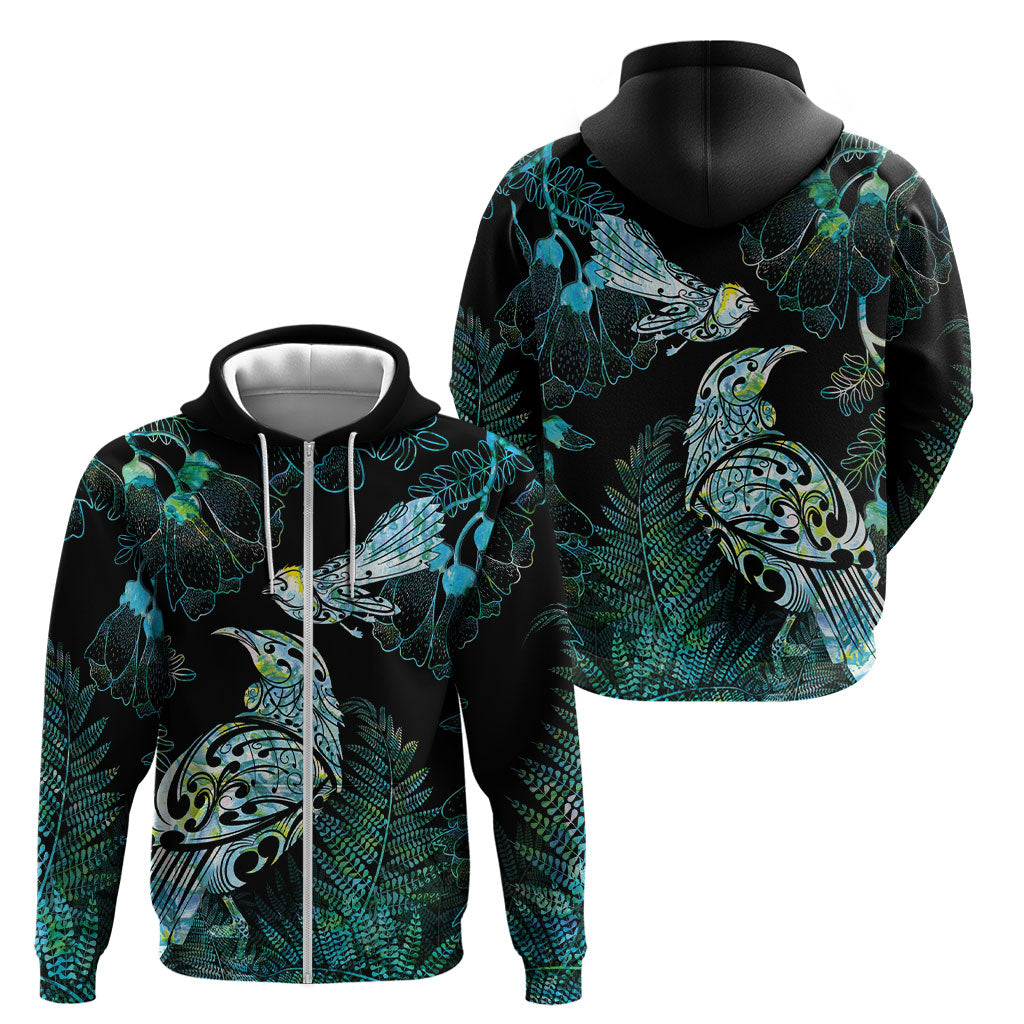 Aotearoa Maori Mahuru Zip Hoodie Spring Time - Paua Shell Green