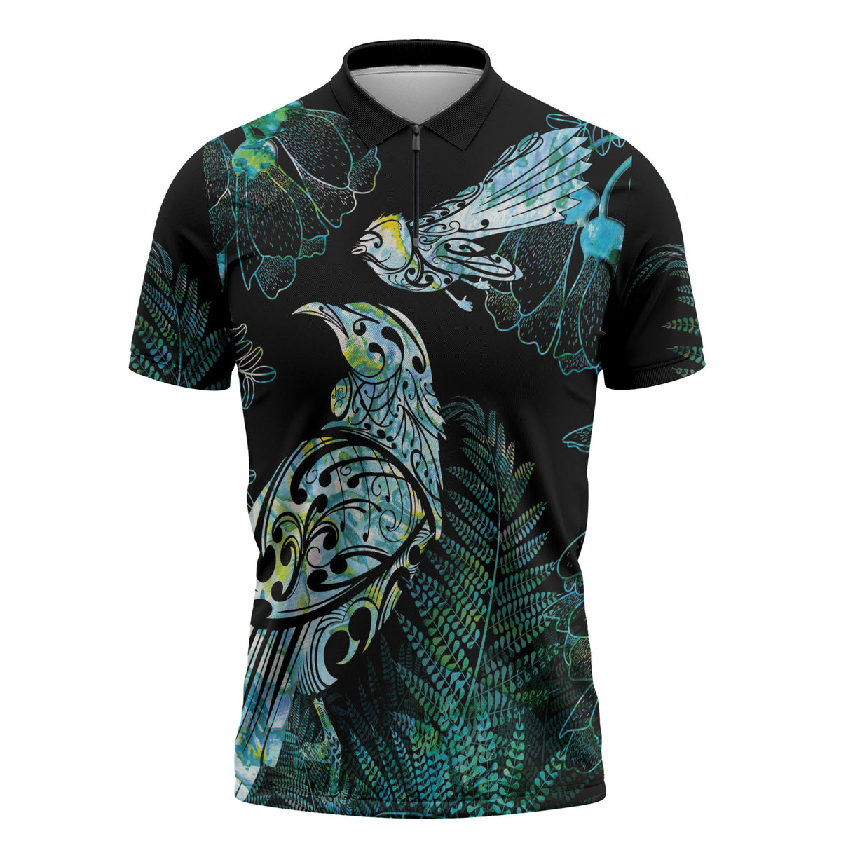 Aotearoa Maori Mahuru Zipper Polo Shirt Spring Time - Paua Shell Green
