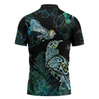 Aotearoa Maori Mahuru Zipper Polo Shirt Spring Time - Paua Shell Green