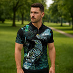 Aotearoa Maori Mahuru Zipper Polo Shirt Spring Time - Paua Shell Green