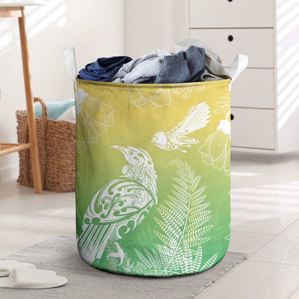 Aotearoa Maori Mahuru Tui With Pikawakawa Laundry Basket Spring Time