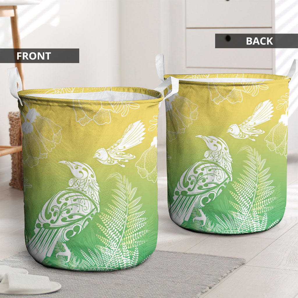 Aotearoa Maori Mahuru Tui With Pikawakawa Laundry Basket Spring Time
