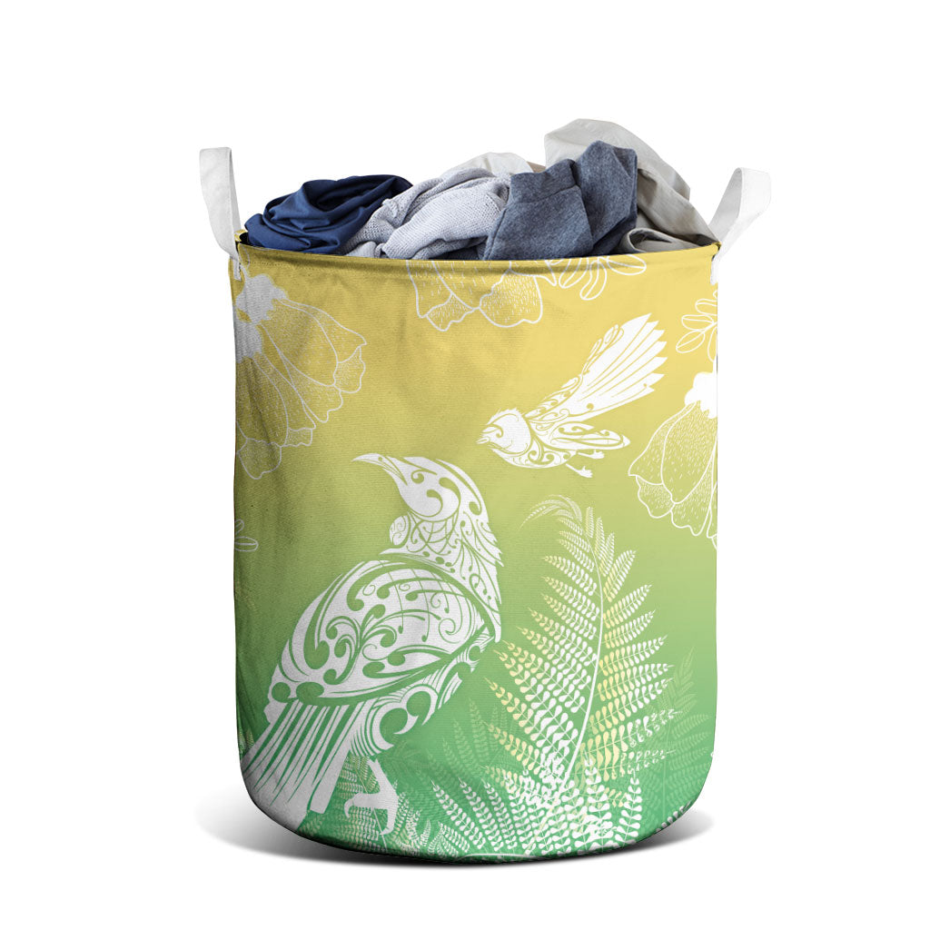 Aotearoa Maori Mahuru Tui With Pikawakawa Laundry Basket Spring Time