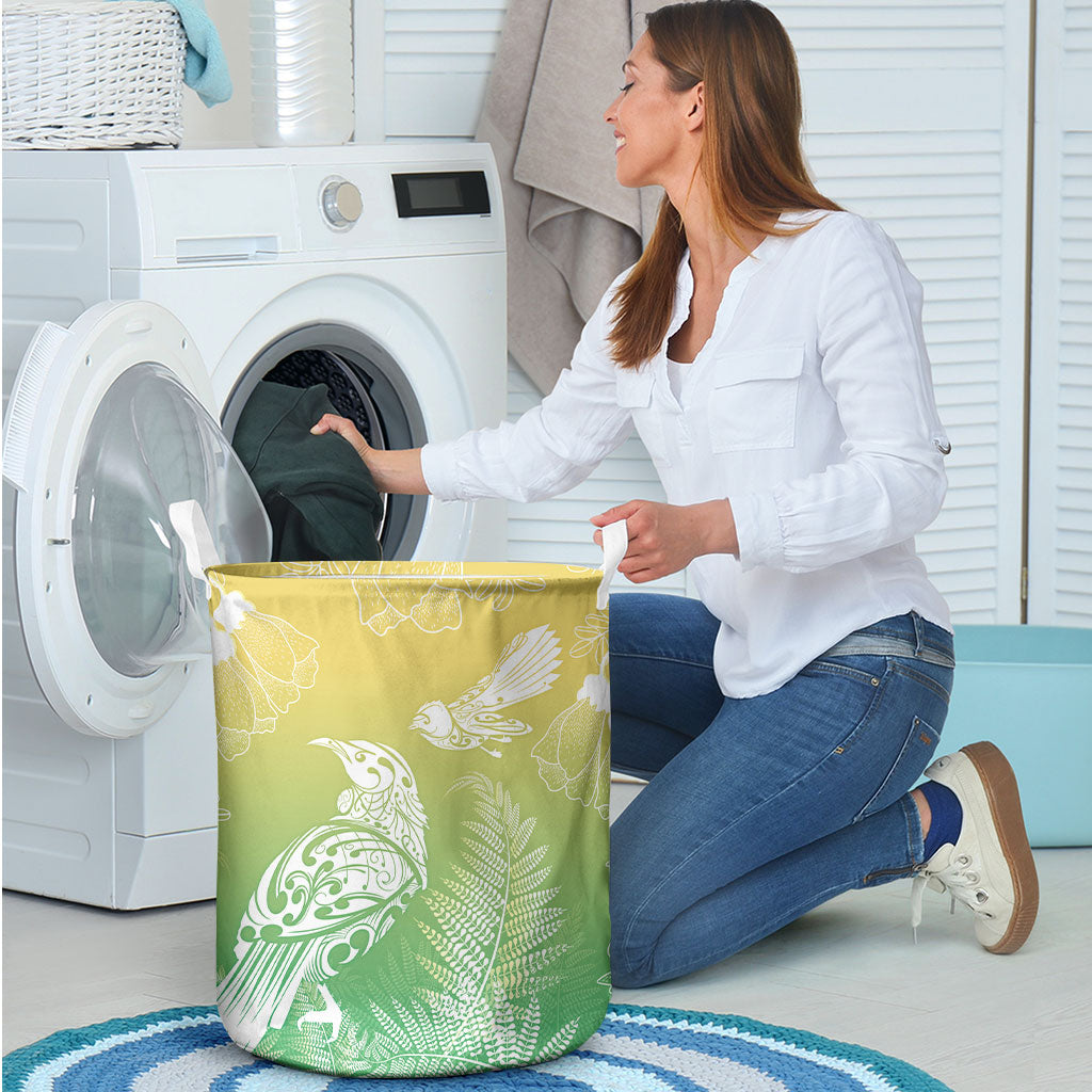 Aotearoa Maori Mahuru Tui With Pikawakawa Laundry Basket Spring Time