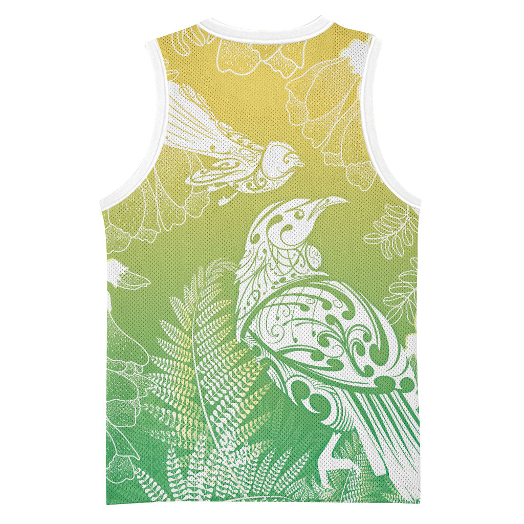 Aotearoa Maori Mahuru Tui With Pikawakawa Basketball Jersey Spring Time
