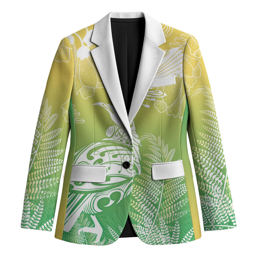 Aotearoa Maori Mahuru Tui With Pikawakawa Blazer Spring Time
