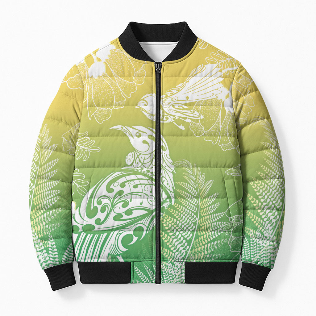 Aotearoa Maori Mahuru Tui With Pikawakawa Bomber Puffer Jacket Spring Time