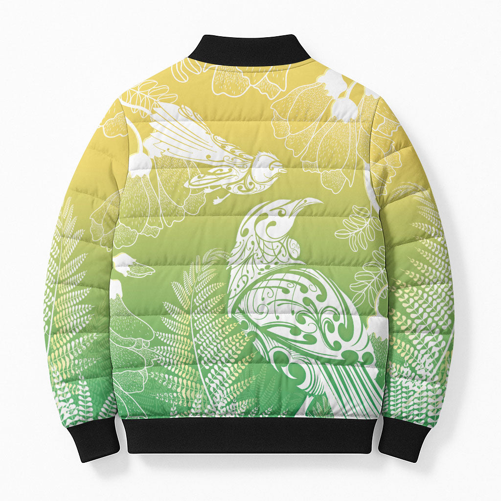 Aotearoa Maori Mahuru Tui With Pikawakawa Bomber Puffer Jacket Spring Time