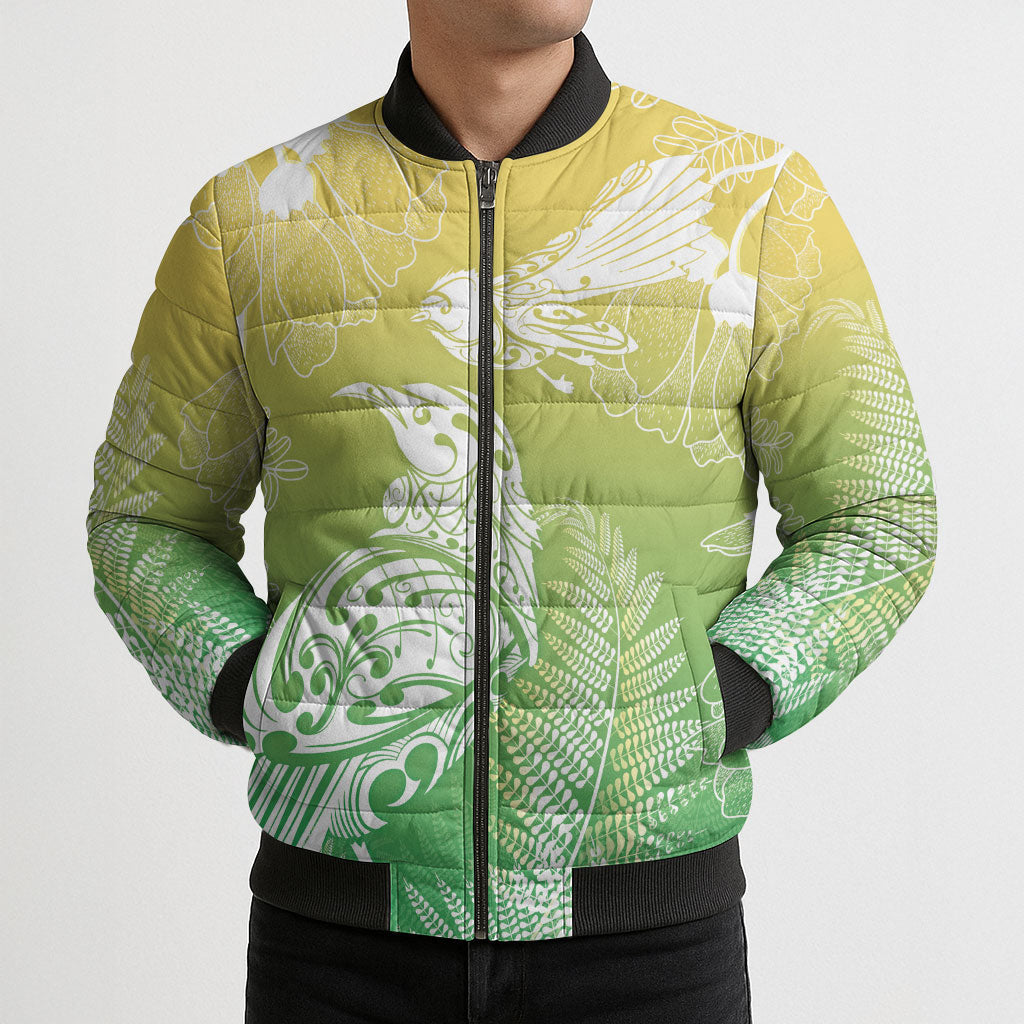 Aotearoa Maori Mahuru Tui With Pikawakawa Bomber Puffer Jacket Spring Time