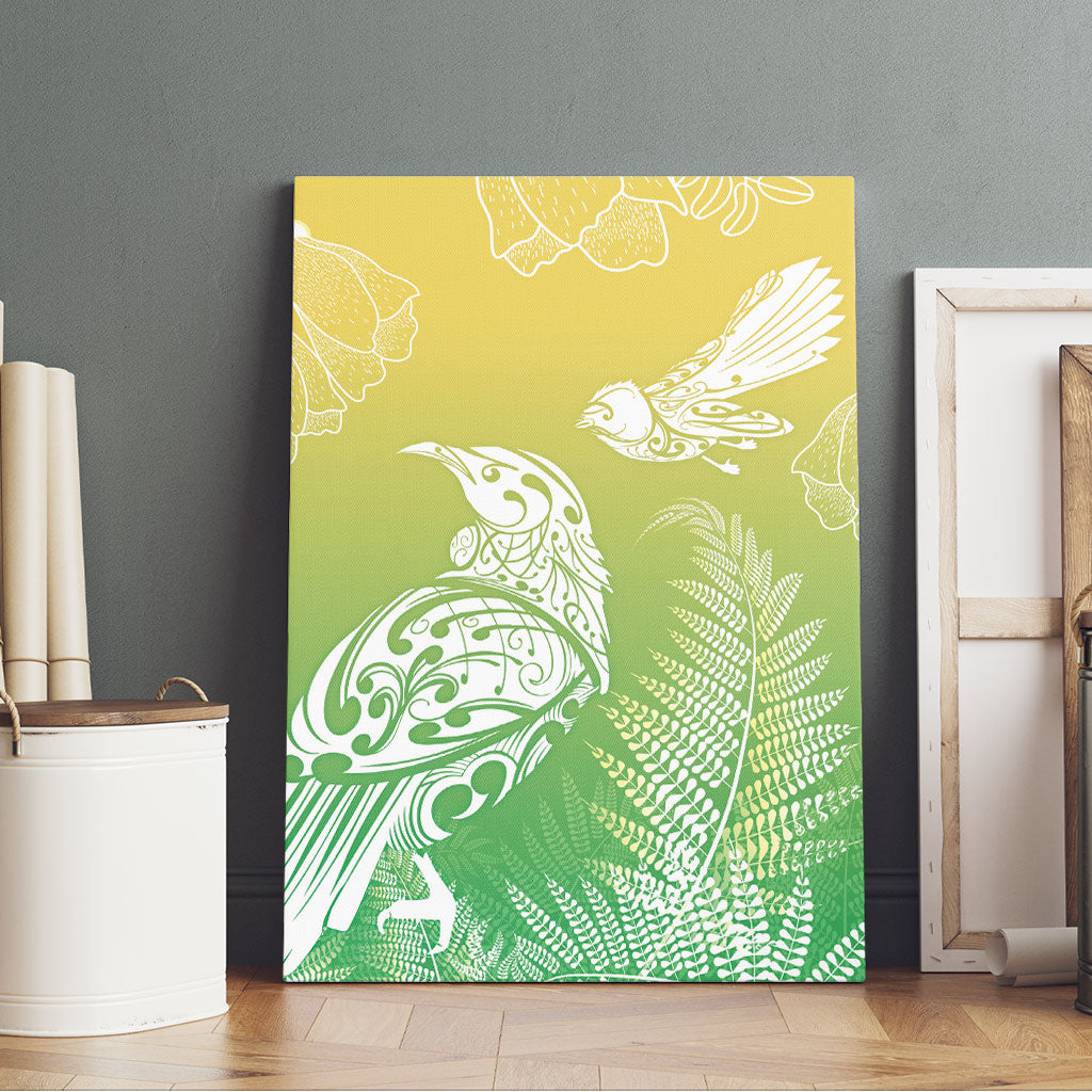 Aotearoa Maori Mahuru Tui With Pikawakawa Canvas Wall Art Spring Time