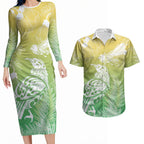 Aotearoa Maori Mahuru Tui With Pikawakawa Couples Matching Long Sleeve Bodycon Dress and Hawaiian Shirt Spring Time