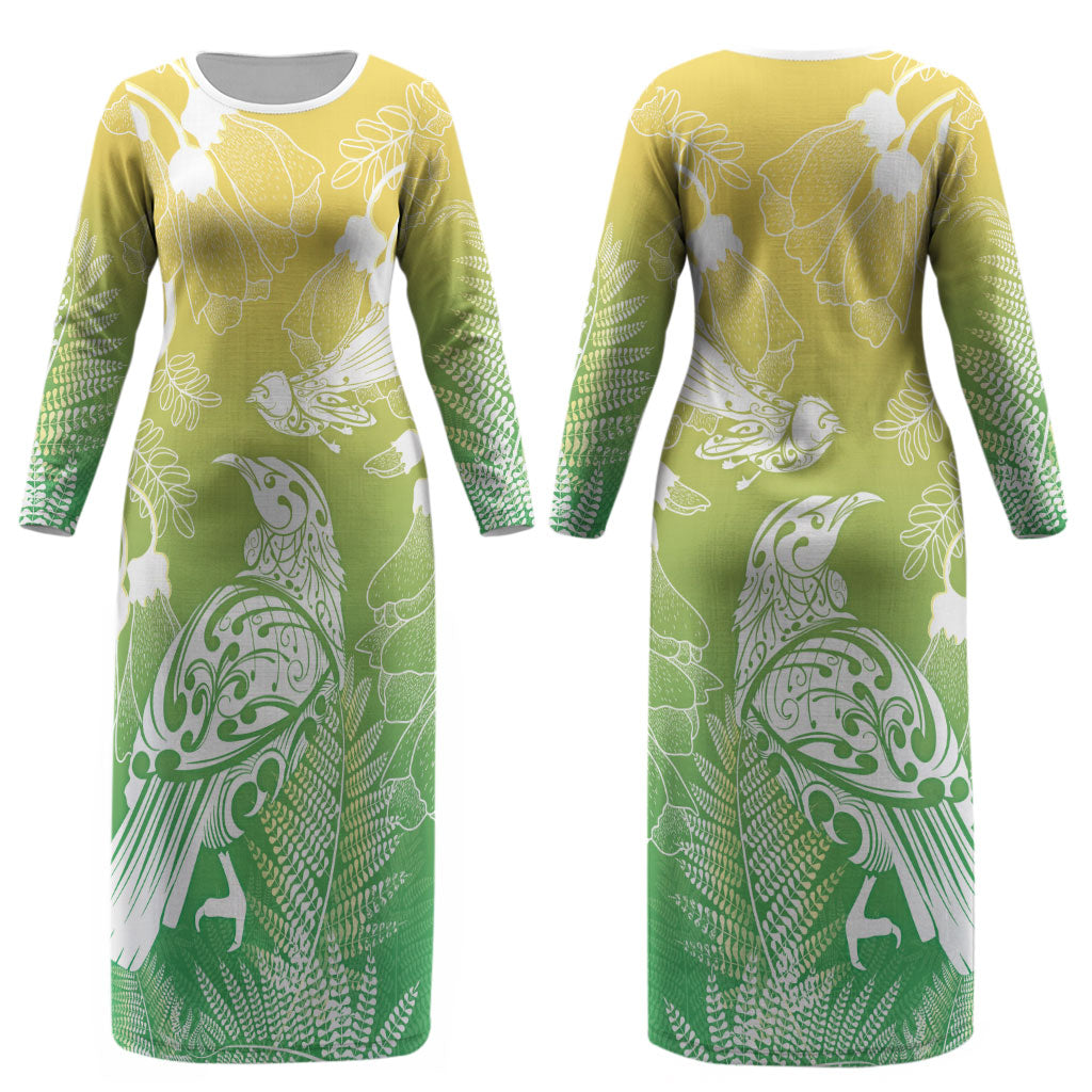 Aotearoa Maori Mahuru Tui With Pikawakawa Couples Matching Long Sleeve Bodycon Dress and Hawaiian Shirt Spring Time