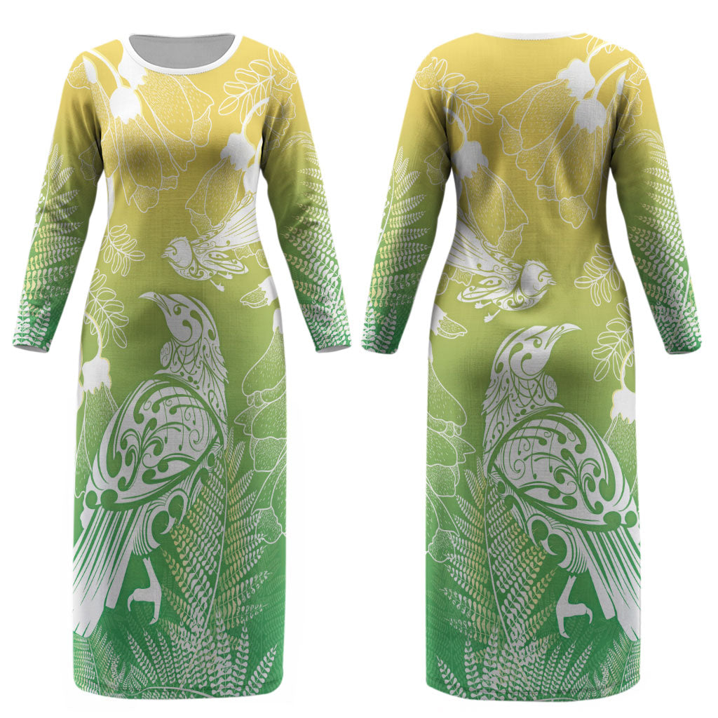 Aotearoa Maori Mahuru Tui With Pikawakawa Couples Matching Long Sleeve Bodycon Dress and Long Sleeve Button Shirt Spring Time