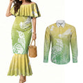 Aotearoa Maori Mahuru Tui With Pikawakawa Couples Matching Mermaid Dress and Long Sleeve Button Shirt Spring Time