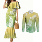 Aotearoa Maori Mahuru Tui With Pikawakawa Couples Matching Mermaid Dress and Long Sleeve Button Shirt Spring Time
