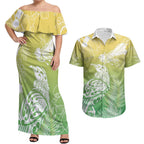 Aotearoa Maori Mahuru Tui With Pikawakawa Couples Matching Off Shoulder Maxi Dress and Hawaiian Shirt Spring Time