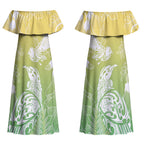 Aotearoa Maori Mahuru Tui With Pikawakawa Couples Matching Off Shoulder Maxi Dress and Hawaiian Shirt Spring Time