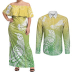 Aotearoa Maori Mahuru Tui With Pikawakawa Couples Matching Off Shoulder Maxi Dress and Long Sleeve Button Shirt Spring Time