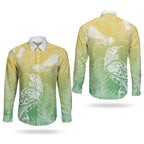Aotearoa Maori Mahuru Tui With Pikawakawa Couples Matching Off Shoulder Maxi Dress and Long Sleeve Button Shirt Spring Time
