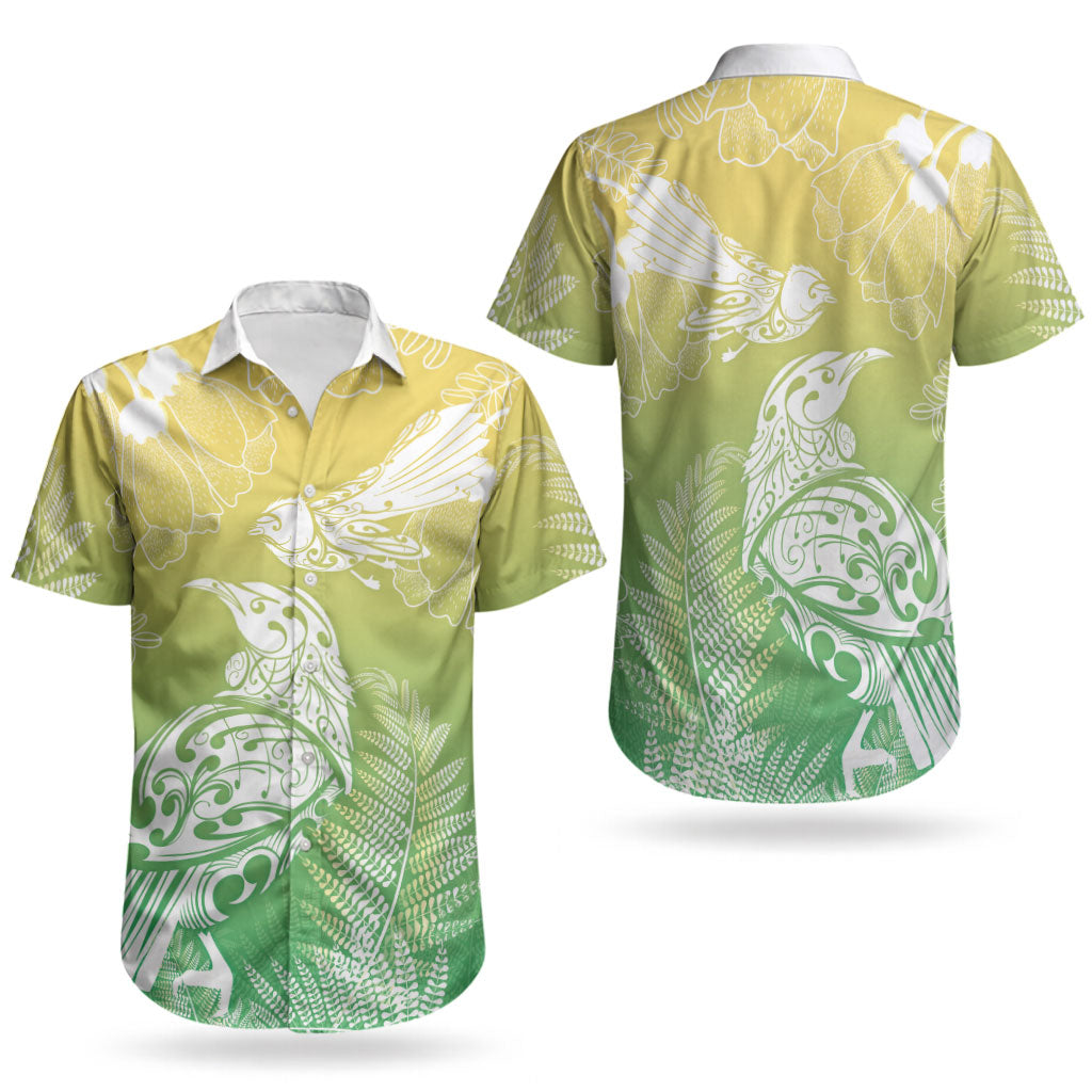 Aotearoa Maori Mahuru Tui With Pikawakawa Couples Matching Off Shoulder Short Dress and Hawaiian Shirt Spring Time