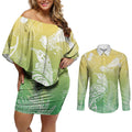 Aotearoa Maori Mahuru Tui With Pikawakawa Couples Matching Off Shoulder Short Dress and Long Sleeve Button Shirt Spring Time