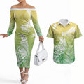 Aotearoa Maori Mahuru Tui With Pikawakawa Couples Matching Off The Shoulder Long Sleeve Dress and Hawaiian Shirt Spring Time