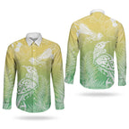 Aotearoa Maori Mahuru Tui With Pikawakawa Couples Matching Off The Shoulder Long Sleeve Dress and Long Sleeve Button Shirt Spring Time