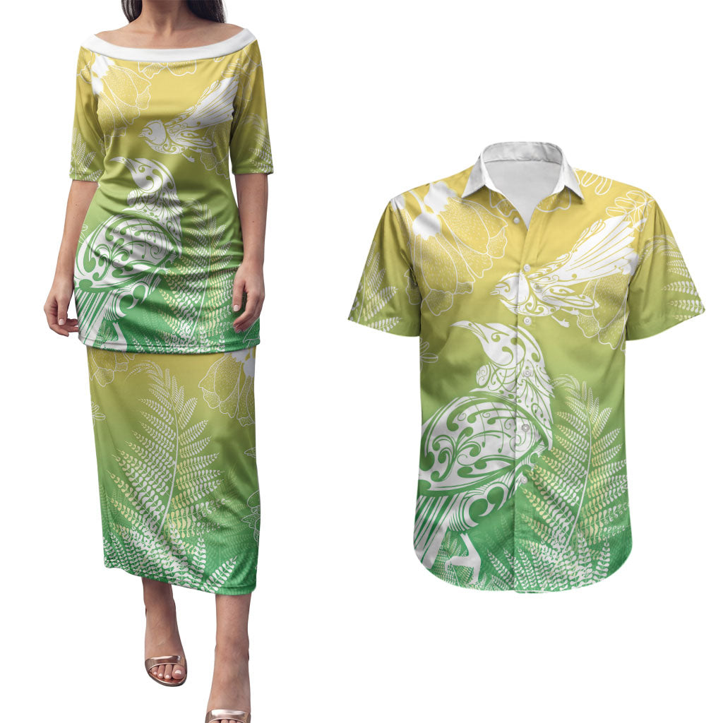 Aotearoa Maori Mahuru Tui With Pikawakawa Couples Matching Puletasi and Hawaiian Shirt Spring Time