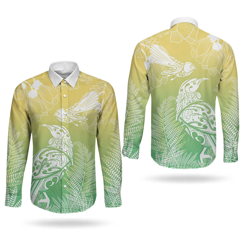Aotearoa Maori Mahuru Tui With Pikawakawa Couples Matching Puletasi and Long Sleeve Button Shirt Spring Time