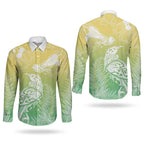 Aotearoa Maori Mahuru Tui With Pikawakawa Couples Matching Puletasi and Long Sleeve Button Shirt Spring Time