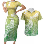 Aotearoa Maori Mahuru Tui With Pikawakawa Couples Matching Short Sleeve Bodycon Dress and Hawaiian Shirt Spring Time