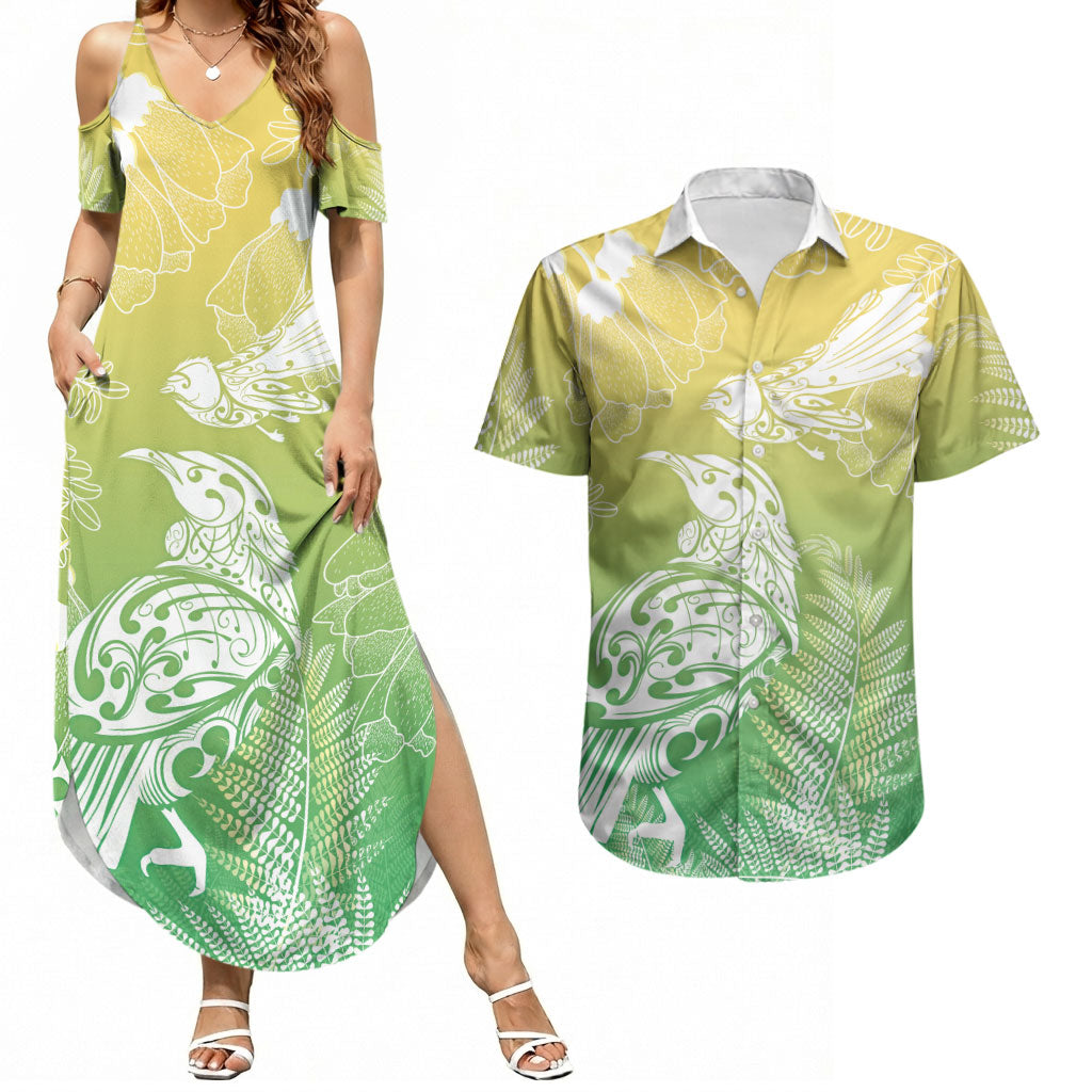 Aotearoa Maori Mahuru Tui With Pikawakawa Couples Matching Summer Maxi Dress and Hawaiian Shirt Spring Time