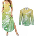 Aotearoa Maori Mahuru Tui With Pikawakawa Couples Matching Summer Maxi Dress and Long Sleeve Button Shirt Spring Time