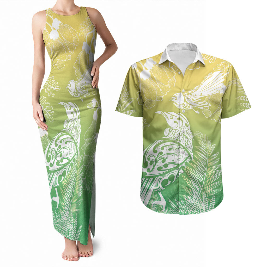 Aotearoa Maori Mahuru Tui With Pikawakawa Couples Matching Tank Maxi Dress and Hawaiian Shirt Spring Time