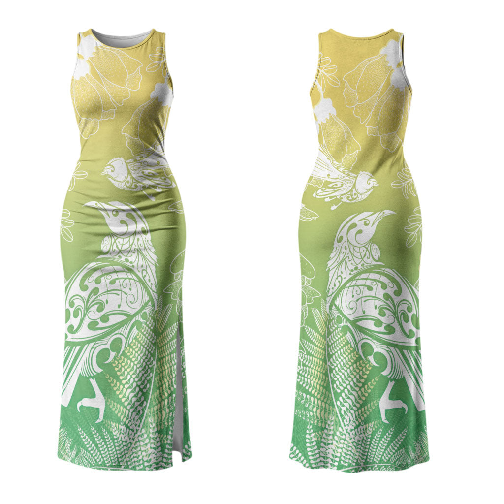 Aotearoa Maori Mahuru Tui With Pikawakawa Couples Matching Tank Maxi Dress and Hawaiian Shirt Spring Time