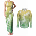 Aotearoa Maori Mahuru Tui With Pikawakawa Couples Matching Tank Maxi Dress and Long Sleeve Button Shirt Spring Time